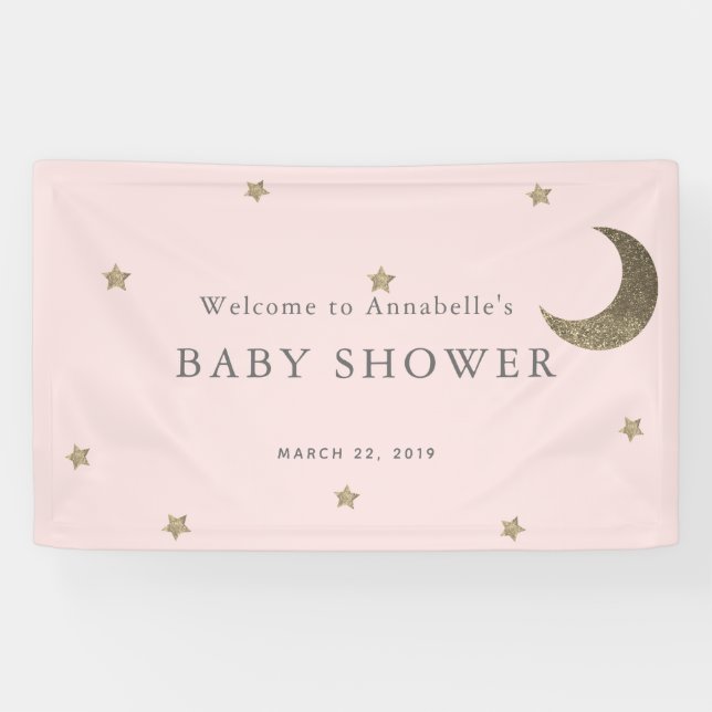 Bannière de Baby shower rose Gold Stars & Lune (Horizontal)