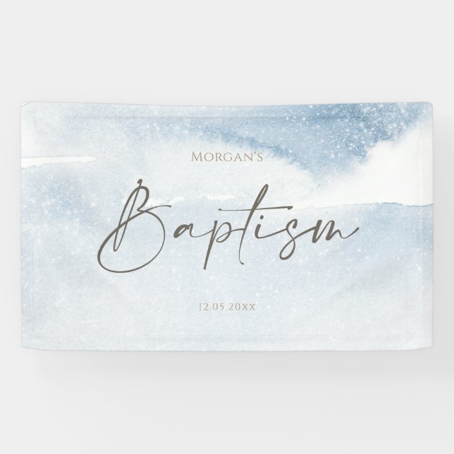 Bannière de baptême garçon aquarelle bleue (Horizontal)