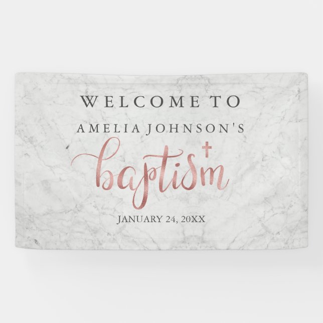 Bannière de baptême Rose Gold Marble (Horizontal)