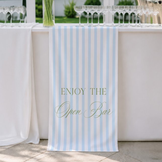 Bannière de bar ouvert mariage vert sauge et rayur (Sage Green & Gray Stripe Wedding Open Bar Banner)