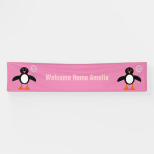 Bannière de bébé rose mignonne Pingouin Bannière p