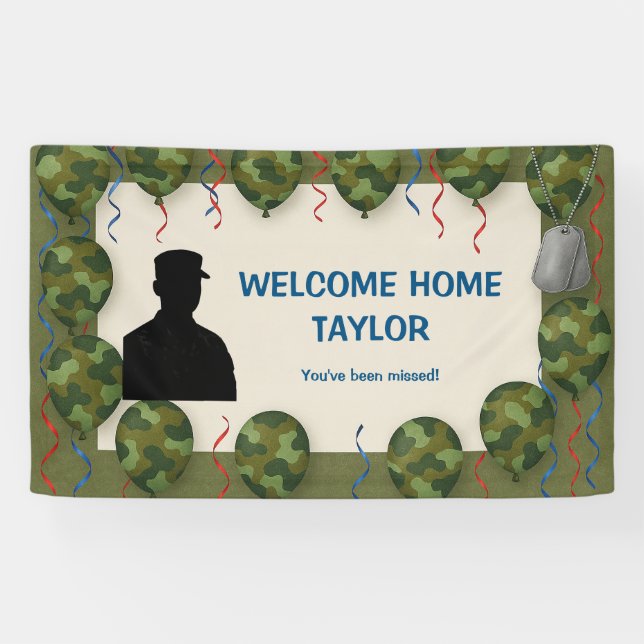 Bannière de bienvenue avec ballon camouflage pour  (Horizontal)