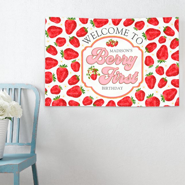 Bannière de bienvenue d'anniversaire de fraise de  (Créateur téléchargé)
