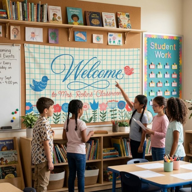Bannière de bienvenue de classe Floral & Oiseaux F (Créateur téléchargé)
