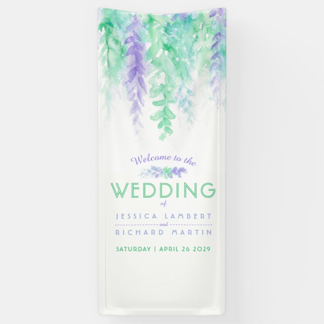 Bannière de bienvenue de l'art mariage vert violet (Vertical)