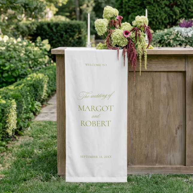Bannière de bienvenue de mariage blanc et vert oli (White & Olive Green Wedding Welcome Sign Banner)