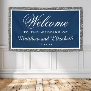 Bannière de bienvenue de mariage bleu marine avec