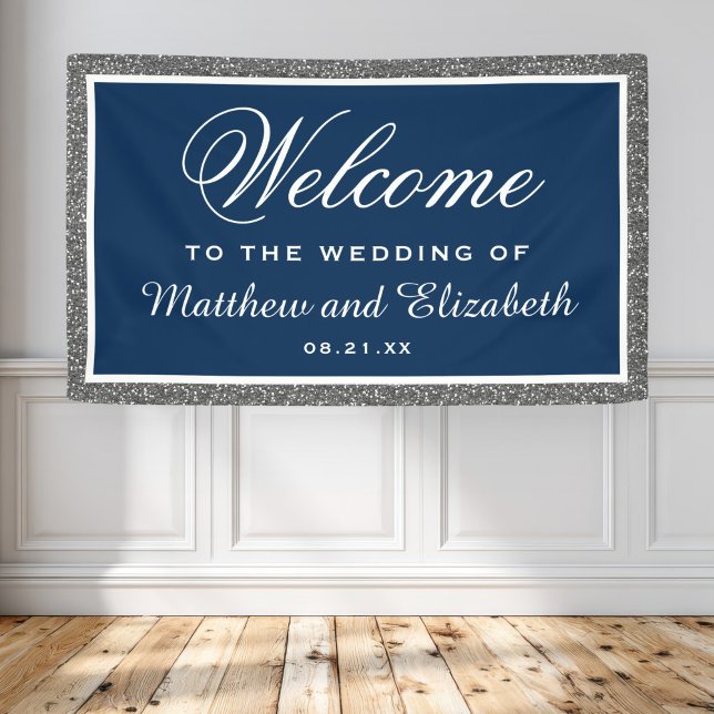 Bannière de bienvenue de mariage bleu marine avec  (Créateur téléchargé)