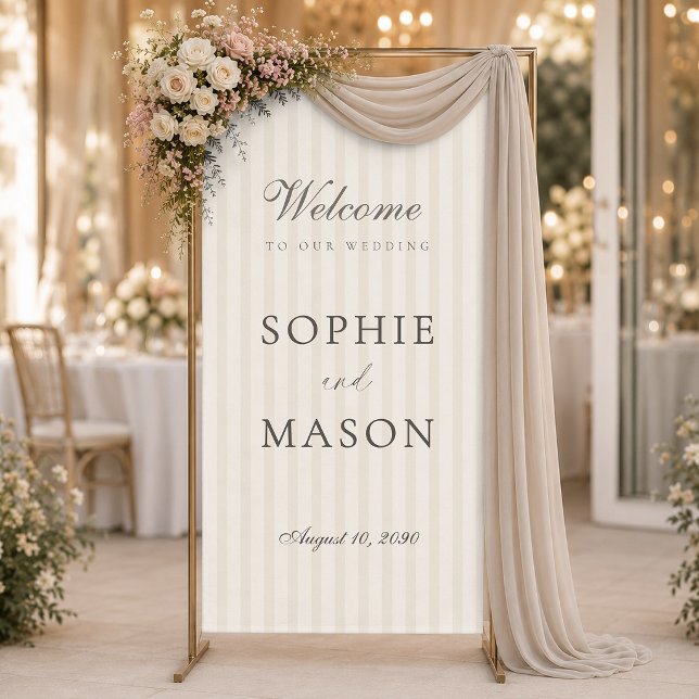 Bannière de bienvenue de mariage élégante à rayure (Créateur téléchargé)