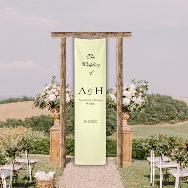 Bannière de bienvenue de mariage en tissu jaune be (Elegant Butter Yellow Fabric Wedding Welcome Sign Banners)
