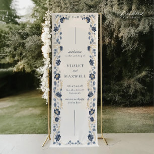 Bannière de bienvenue de mariage florale bleu mari