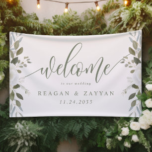 Bannière de Bienvenue de Mariage Florale Élégante 