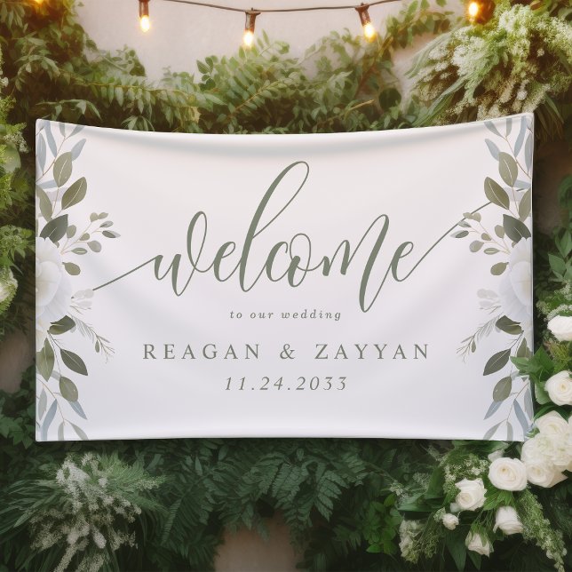 Bannière de Bienvenue de Mariage Florale Élégante  (Créateur téléchargé)