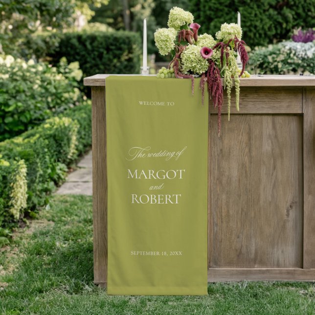 Bannière de Bienvenue de Mariage Vert Olive (Olive Green Wedding Welcome Sign Banner)