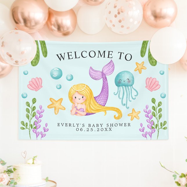 Bannière de bienvenue de Mermaid Ocean Baby shower (Créateur téléchargé)