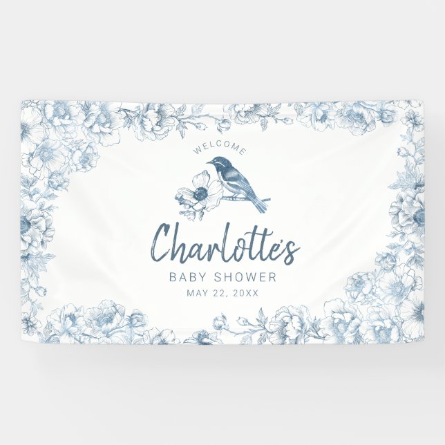 Bannière de bienvenue du Baby shower Floral bleu D (Horizontal)