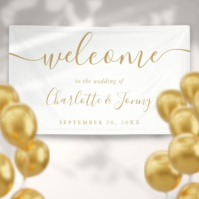 Bannière de bienvenue du Mariage de script Gold (Gold Signature Script Wedding Welcome Banner)