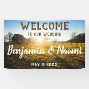 Bannière de bienvenue du Mariage du coucher de sol