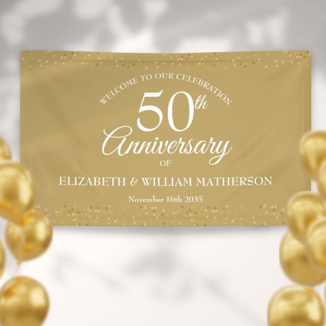 Bannière de bienvenue Gold Dust Confetti 50e anniv (50th Anniversary Gold Dust Confetti Welcome Banner)