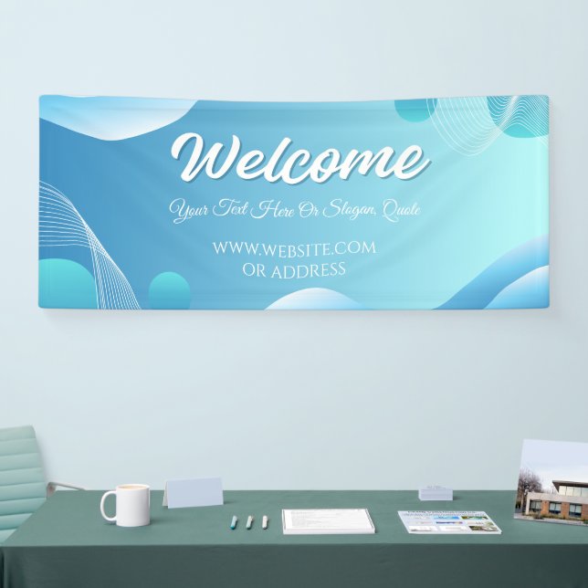 Bannière de bienvenue moderne à dégradé bleu blanc (Salon professionnel)