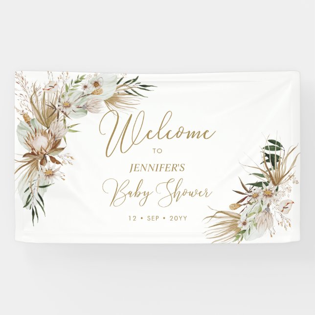 Bannière de bienvenue pour Baby Shower Gold Boho/B (Horizontal)