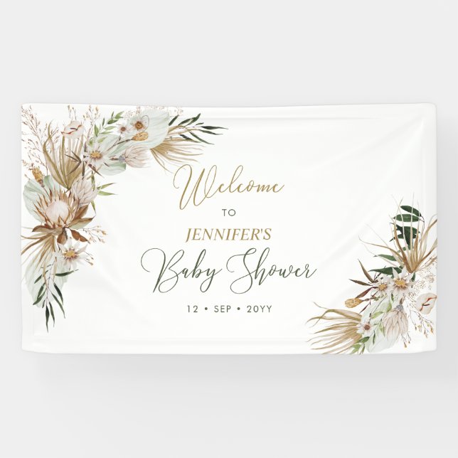 Bannière de bienvenue pour Baby Shower Gold Boho/B (Horizontal)