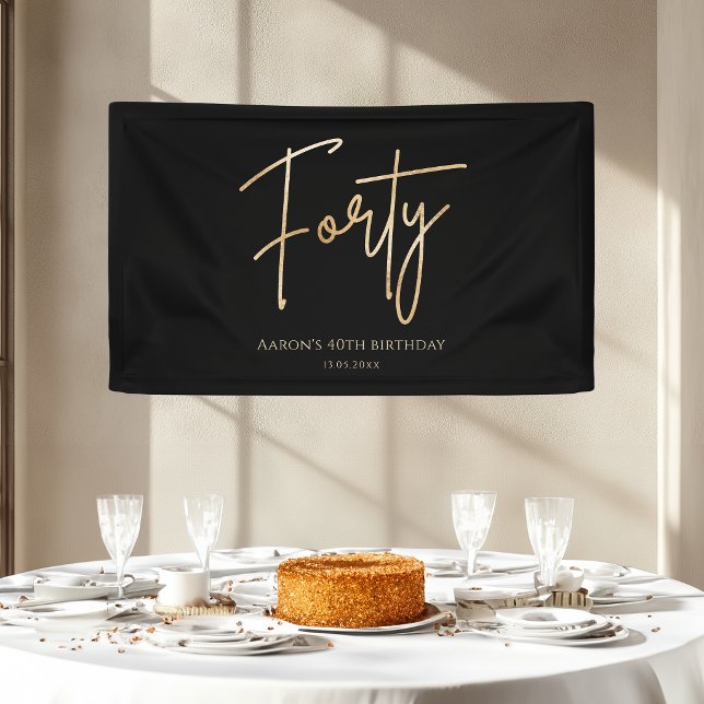 Bannière de bienvenue pour la fête des 40 ans Blac (Black & Gold 40th Birthday Party Welcome Banner)