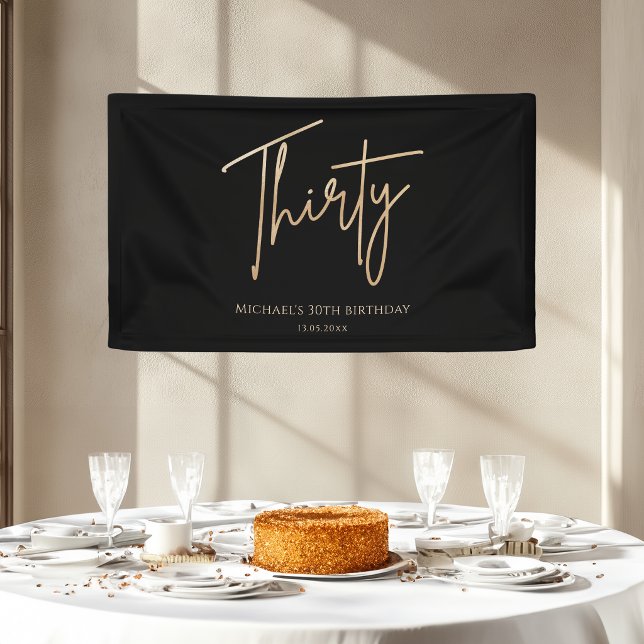 Bannière de bienvenue pour une fête d'anniversaire (Black & Gold 30th Birthday Party Welcome Banner)