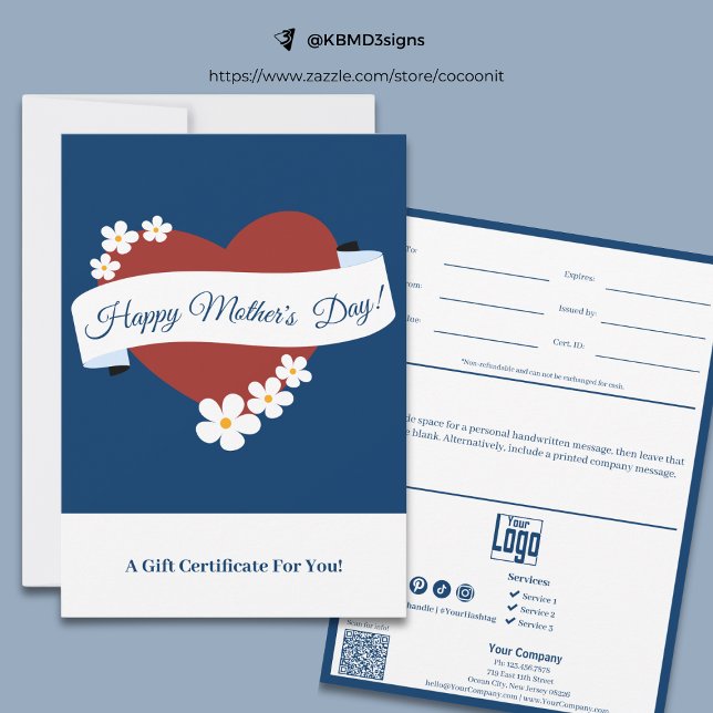 Bannière de Bonne Fête des Mères Cadeau Certificat (Heart Happy Mother's Day Banner Gift Certificate)
