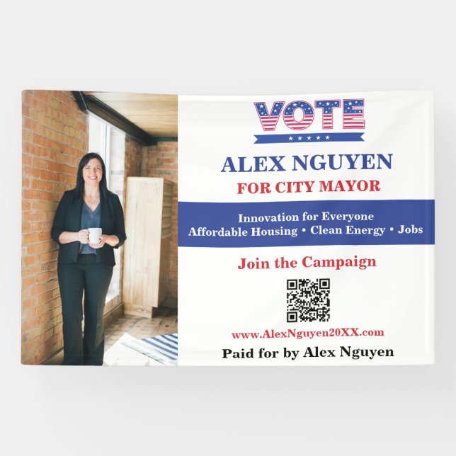Bannière de campagne politique avec code QR person (Horizontal)