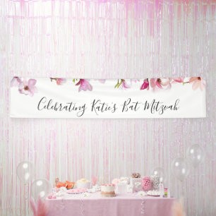 Bannière de célébration de Bat Mitzvah florale ble