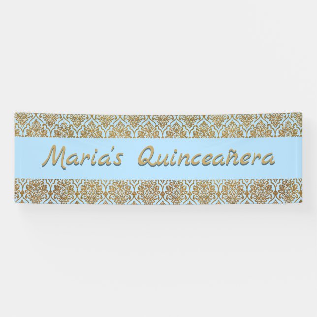 Bannière de célébration Gold et Blue Damask (Horizontal)