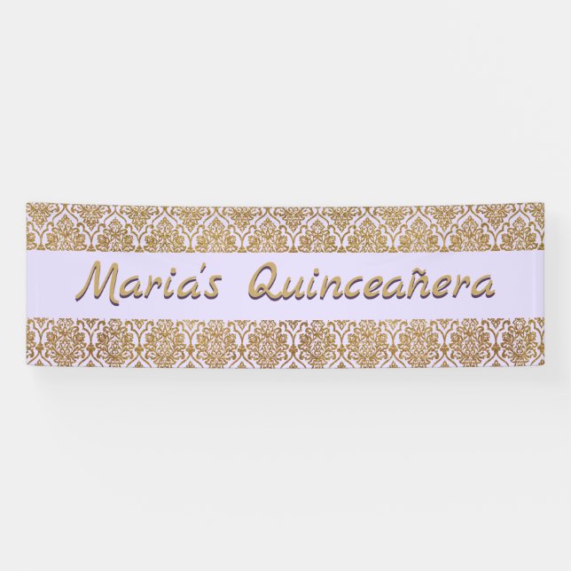 Bannière de célébration Gold et Lavender Damask (Horizontal)