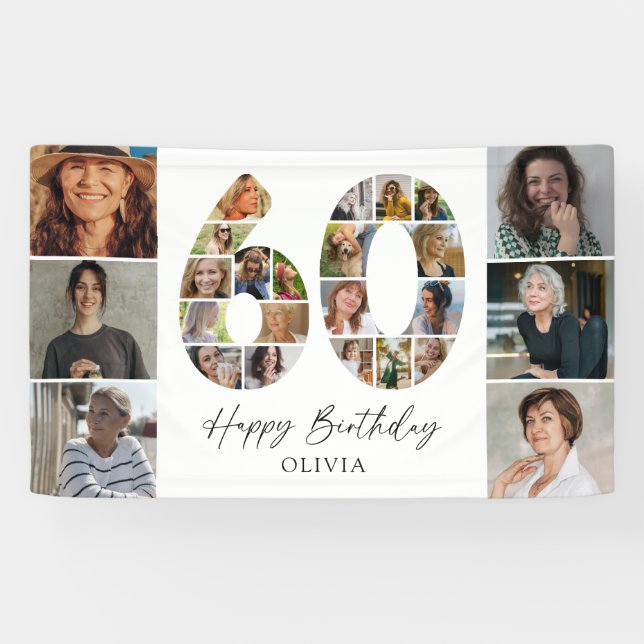 Bannière de collage photo d'anniversaire 60 ans mo (Horizontal)