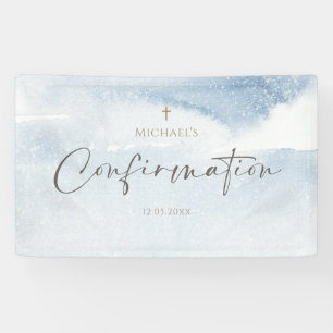 Bannière de confirmation garçon aquarelle bleu pou