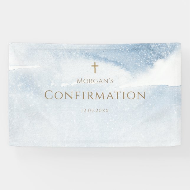 Bannière de confirmation garçon aquarelle bleue (Horizontal)