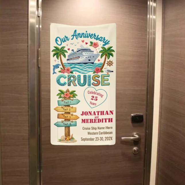 Bannière de croisière personnalisée pour anniversa (Customize this cute anniversary cruise banner featuring four cruise ports)