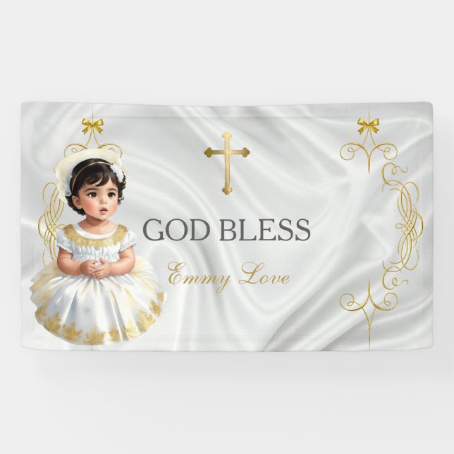 Bannière de croix dorée pour le baptême d'une peti (Horizontal)