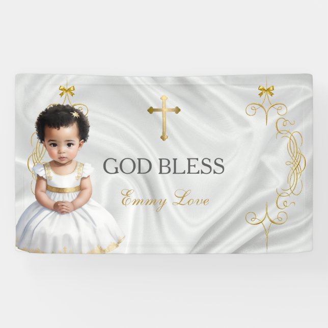 Bannière de croix dorée pour le baptême d'une peti (Horizontal)