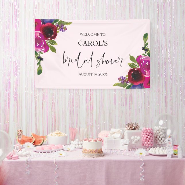 Bannière de douche de mariée florale aquarelle ros (Fête)