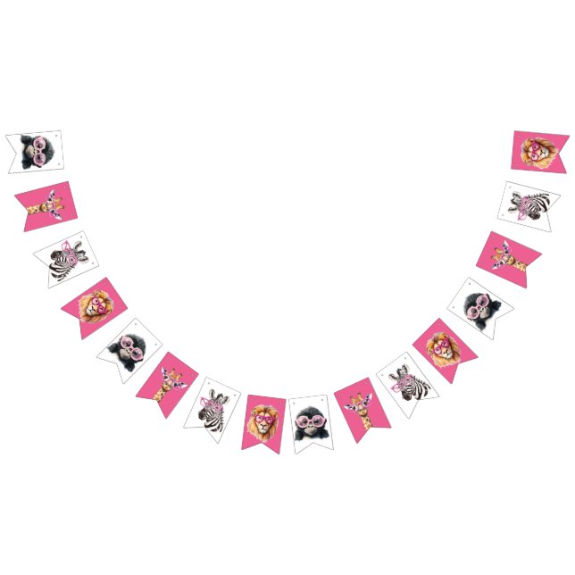 Bannière de fanions d'animaux de safari rose et bl (Tout)