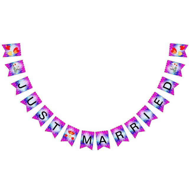 Bannière de fanions de mariage cartoon motif coeur (Tout)