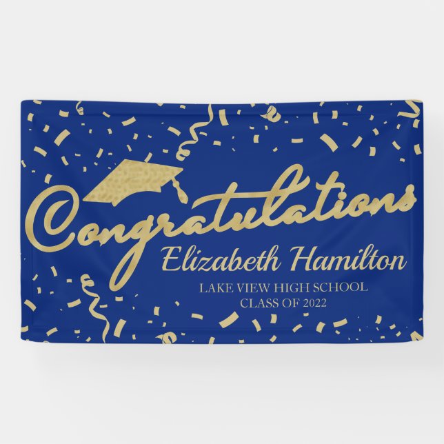 Bannière de Félicitations Or et Bleu pour la Remis (Horizontal)