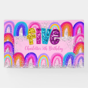 Bannière de fête à paillettes arc-en-ciel pour 5èm