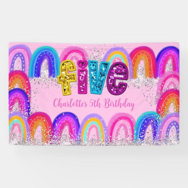 Bannière de fête à paillettes arc-en-ciel pour 5èm (Horizontal)