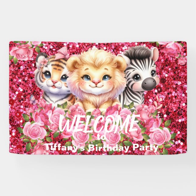 Bannière de fête avec animaux sauvages et paillett (Horizontal)