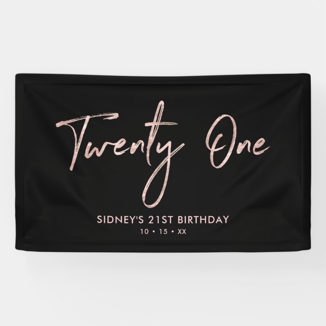 Bannière de fête d'anniversaire 21 ans Rose Gold & (Horizontal)