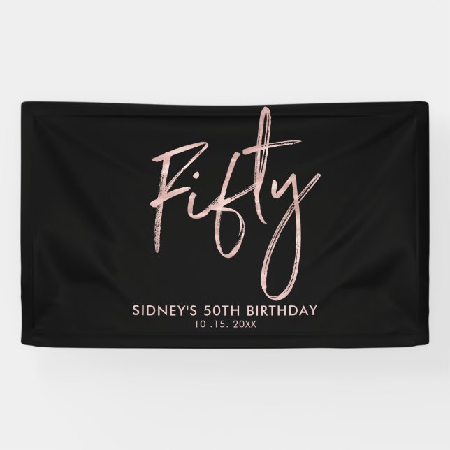 Bannière de fête d'anniversaire 50 ans en or rose  (Horizontal)