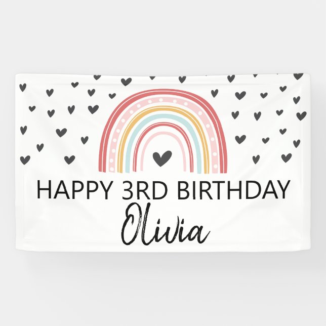 Bannière de fête d'anniversaire Arc-en-ciel et Cœu (Horizontal)