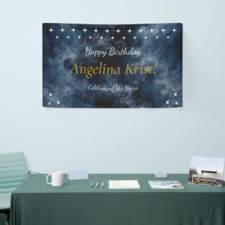 Bannière de fête d'anniversaire céleste bleu minui
